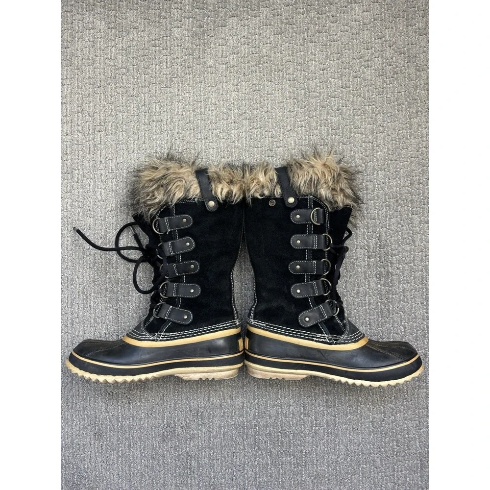 Sorel Joan Of Arctic Waterproof Suede‎ Snow Boots Black Faux Fur Cuff Sz 6